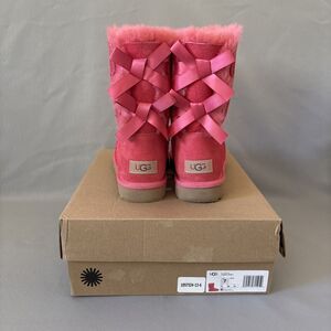 Womens UGG Boots Sz 7 Bailey Bow Pink Suede Wool Coquette Festival Sold Out!